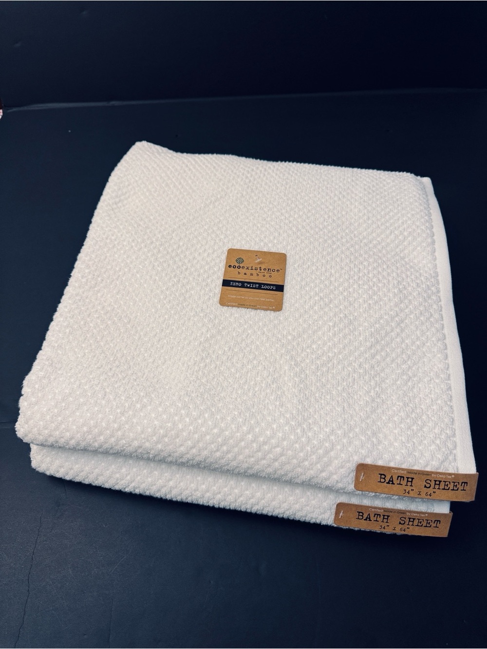 2pc ECOEXISTENCE Bamboo  Zero Twist Loops Bath Sheet Towel Set - White